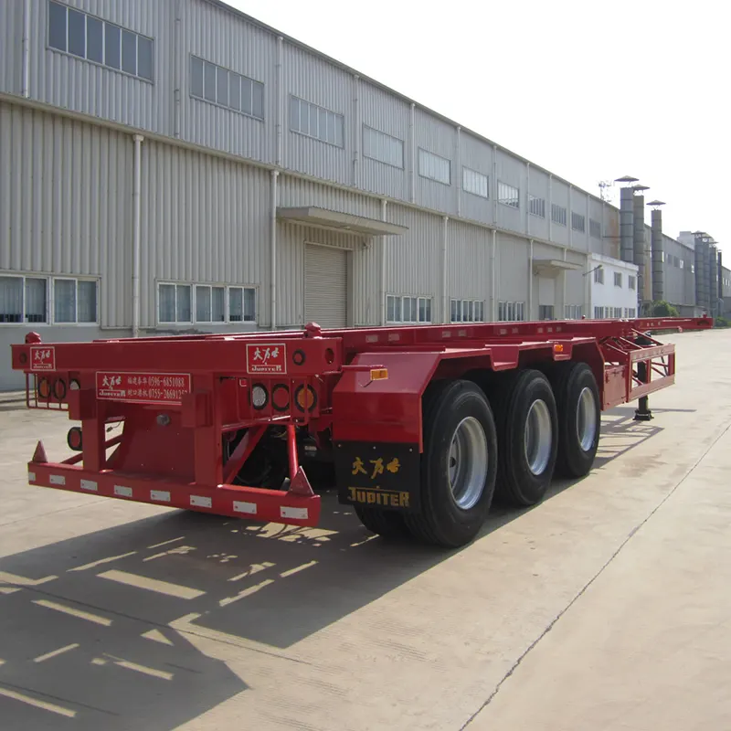 40ft 3-axle gooseneck skeleton semi trailer dengan poros Fuwa 13T